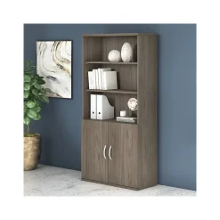 Bush Business Furniture Studio C 72.8"H 5-Shelf Bookcase with Doors, Modern Hickory Laminated Wood (STC015MH)