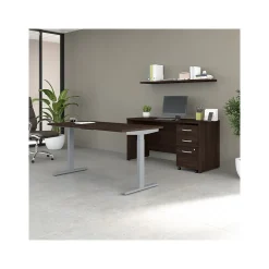 Bush Business Furniture Studio C 60"W Electric Adjustable Standing Desk with Credenza and File, Black Walnut (STC017BWSU)