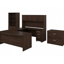 Bush Business Furniture Studio C 72"W U Shaped Desk with Hutch, Bookcase and File Cabinets, Black Walnut (STC001BWSU)