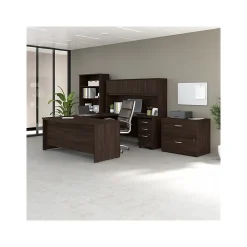 Bush Business Furniture Studio C 72"W U Shaped Desk with Hutch, Bookcase and File Cabinets, Black Walnut (STC001BWSU)