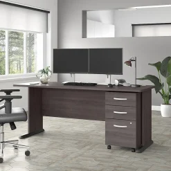 Bush Business Furniture Studio A 72"W Computer Desk with 3 Drawer Mobile File Cabinet, Storm Gray (STA004SGSU)