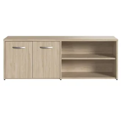 Bush Business Furniture Studio C Low Storage Cabinet with Doors and Shelves, Natural Elm (SCS160NE)
