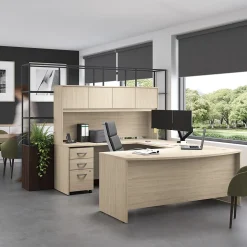 Bush Business Furniture Studio C 72"W U Shaped Desk with Hutch and Mobile File Cabinet, Natural Elm (STC003NESU)