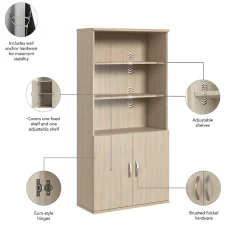 Bush Business Furniture Studio C Tall 5 Shelf Bookcase with Doors, Natural Elm (STC015NE)