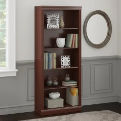 Bush Business Furniture Saratoga 72"H 5-Shelf Bookcase with Adjustable Shelves, Harvest Cherry (W1615C-03)