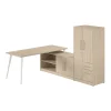 Bush Business Furniture Vista 72"W L Shaped Desk with Low Storage Cabinet and Wardrobe, Natural Elm (VST009NE)
