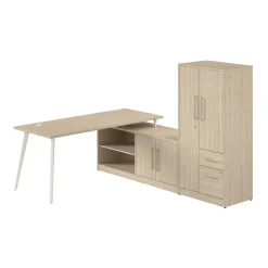 Bush Business Furniture Vista 72"W L Shaped Desk with Low Storage Cabinet and Wardrobe, Natural Elm (VST009NE)