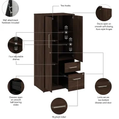 Bush Business Furniture Vista Wardrobe Cabinet with Drawers, Black Walnut (VSS130BWK)