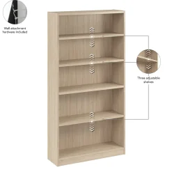 Bush Business Furniture Vista Tall 5 Shelf Bookcase, Natural Elm (VSB12479-Z)