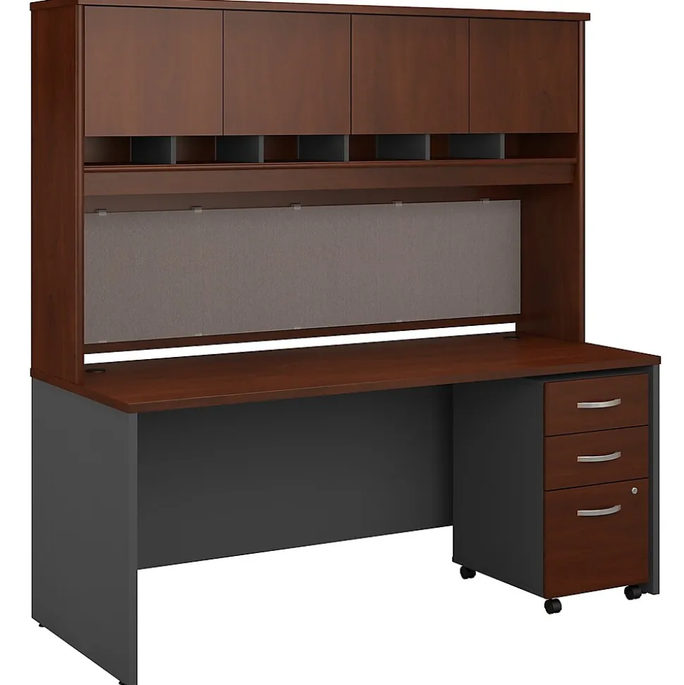 Bush Business Furniture Westfield 72"W Office Desk with Hutch and Mobile File Cabinet, Hansen Cherry/Graphite Gray (SRC080HCSU)