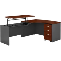 Bush Business Furniture Westfield 60"W Left Hand 3 Position Sit to Stand L Desk w/ File Cabinet, Hansen Cherry (SRC127HCSU)