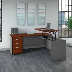 Bush Business Furniture Westfield 72"W 3 Position Sit to Stand L Desk with Mobile File Cabinet, Hansen Cherry (SRC125HCSU)