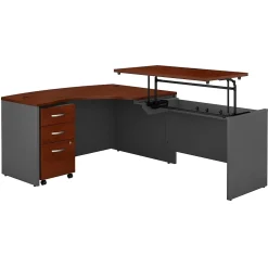 Bush Business Furniture Westfield 60"W Right Hand 3 Position Sit to Stand L Desk w File Cabinet, Hansen Cherry (SRC128HCSU)