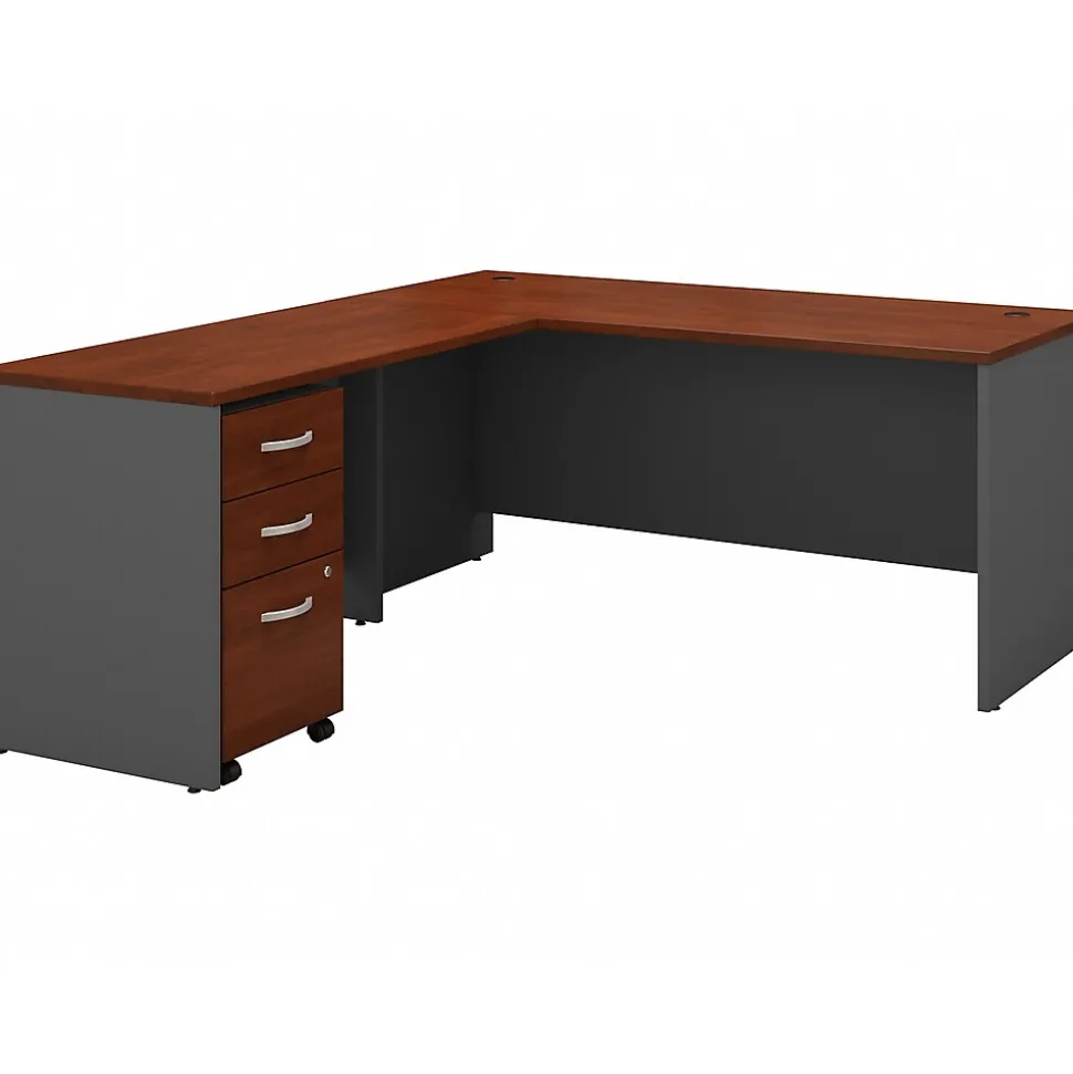 Bush Business Furniture Westfield 66"W L Shaped Desk with Return and File Cabinet, Hansen Cherry/Graphite Gray (SRC083HCSU)