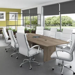 Bush Business Furniture 120W x 48D Boat Shaped Conference Table with Wood Base, Modern Hickory (99TB12048MHK)