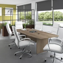 Bush Business Furniture 96W x 42D Boat Shaped Conference Table with Wood Base, Modern Hickory (99TB9642MHK)