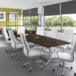 Bush Business Furniture 120W x 48D Boat Shaped Conference Table with Metal Base, Black Walnut (99TBM120BWSVK)