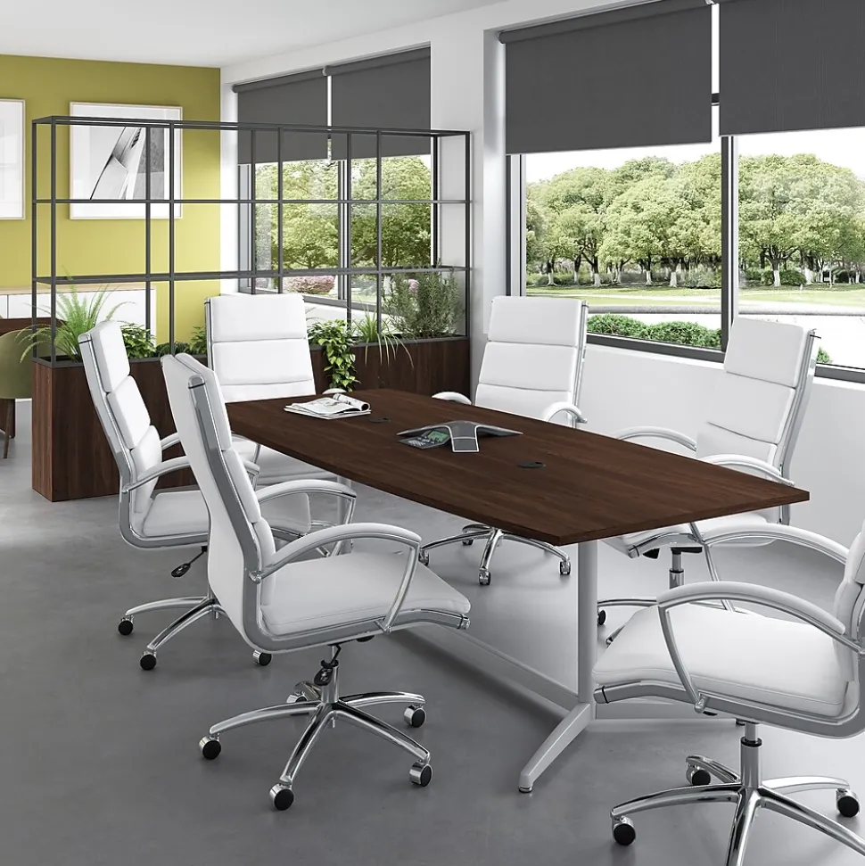 Bush Business Furniture 96W x 42D Boat Shaped Conference Table with Metal Base, Black Walnut (99TBM96BWSVK)