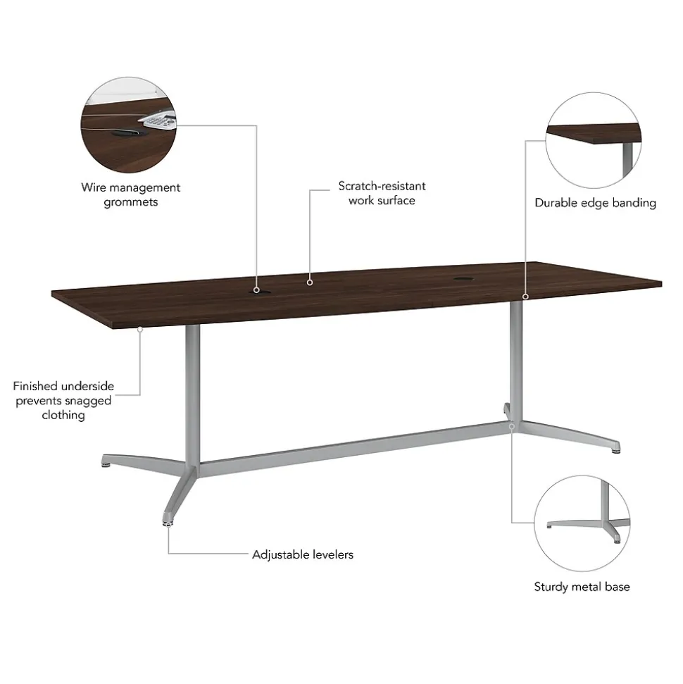 Bush Business Furniture 96W x 42D Boat Shaped Conference Table with Metal Base, Black Walnut (99TBM96BWSVK)