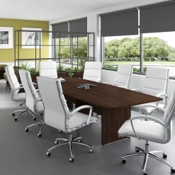 Bush Business Furniture 120W x 48D Boat Shaped Conference Table with Wood Base, Black Walnut (99TB12048BWK)