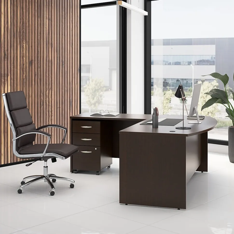 Bush Business Furniture Westfield 72W Bow Front L Shaped Desk with 42W Return and Mobile File Cabinet, Mocha Cherry (SRC167MRSU)