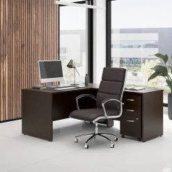 Bush Business Furniture Westfield 60"W L Shaped Desk with 42W Return and Mobile File Cabinet, Mocha Cherry (SRC168MRSU)