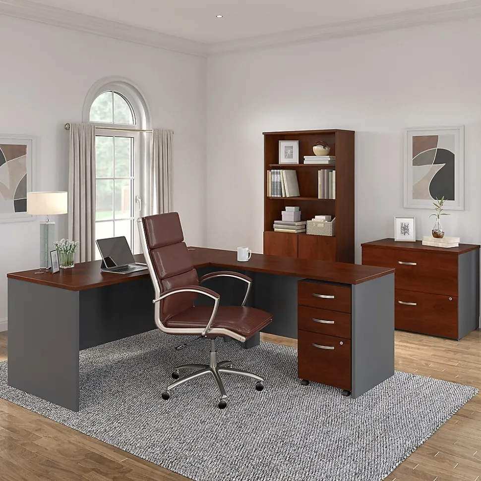 Bush Business Furniture Westfield 72W L Shaped Desk with 48W Return and Mobile File Cabinet, Hansen Cherry (SRC001HCSU)