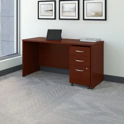 Bush Business Furniture Westfield 60W x 24D Office Desk with Mobile File Cabinet, Mahogany (SRC025MASU)