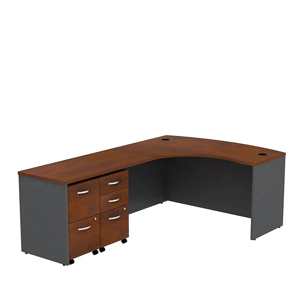Bush Business Furniture Westfield Bow Front Left Handed L Shaped Desk w/ 2 Mobile Pedestals, Hansen Cherry (SRC034HCLSU)