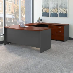 Bush Business Furniture Westfield 72W x 36D Bow Front U Shaped Desk w/ Mobile File Cabinets, Hansen Cherry (SRC043HCSU)