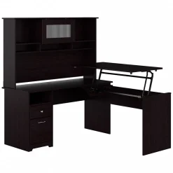 Bush Furniture Cabot 60"W 3 Position Sit to Stand L Shaped Desk with Hutch, Espresso Oak (CAB045EPO)