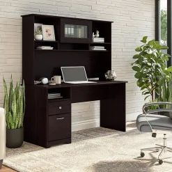 Bush Furniture Cabot 60"W Computer Desk with Hutch, Espresso Oak (CAB042EPO)