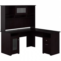 Bush Furniture Cabot 60"W L Shaped Computer Desk with Hutch and Storage, Espresso Oak (CAB001EPO)