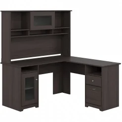 Bush Furniture Cabot 60"W L Shaped Computer Desk with Hutch and Storage, Heather Gray (CAB001HRG)