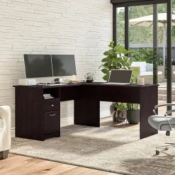 Bush Furniture Cabot 60"W L Shaped Computer Desk with Drawers, Espresso Oak (CAB044EPO)