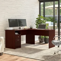 Bush Furniture Cabot 60"W L Shaped Computer Desk with Drawers, Harvest Cherry (CAB044HVC)