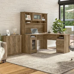 Bush Furniture Cabot 60"W L Shaped Computer Desk with Hutch and Small Storage Cabinet, Reclaimed Pine (CAB016RCP)