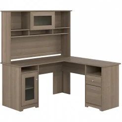 Bush Furniture Cabot 60"W L Shaped Computer Desk with Hutch and Storage, Ash Gray (CAB001AG)