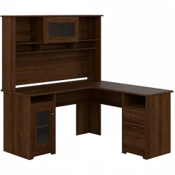 Bush Furniture Cabot 60"W L Shaped Computer Desk with Hutch and Storage, Modern Walnut (CAB001MW)