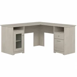 Bush Furniture Cabot 60"W Wood L-Shaped Computer Desk, Linen White Oak (WC31130K)