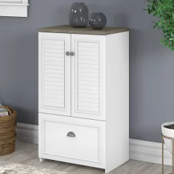 Bush Furniture Fairview 41.69" Storage Cabinet with 3 Shelves, Shiplap Gray/Pure White (WC53680-03)