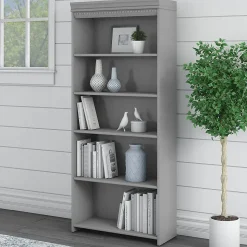 Bush Furniture Fairview 69"H 5-Shelf Bookcase with Adjustable Shelves, Cape Cod Gray Laminated Wood (WC53565-03)