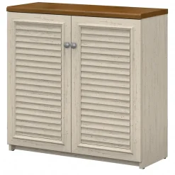 Bush Furniture Fairview Small Storage Cabinet with Doors, Antique White/Tea Maple (WC53296-03)