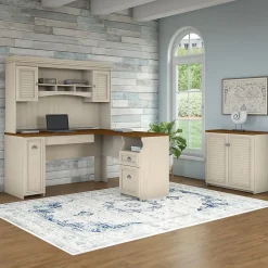 Bush Furniture Fairview Small Storage Cabinet with Doors, Antique White/Tea Maple (WC53296-03)