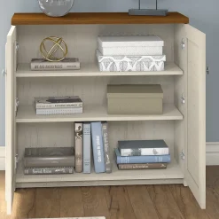 Bush Furniture Fairview Small Storage Cabinet with Doors, Antique White/Tea Maple (WC53296-03)