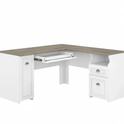 Bush Furniture Fairview 60"W L Shaped Desk with Drawers and Storage Cabinet, Shiplap Gray/Pure White (WC53630-03K)