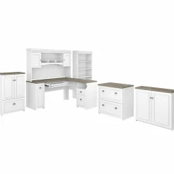 Bush Furniture Fairview 60"W L Shaped Desk with Hutch, Bookcase, Storage and File Cabinets, Shiplap Gray/Pure White (FV014G2W)
