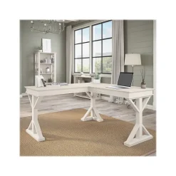 Bush Furniture Homestead 60"W Farmhouse L Shaped Desk, Linen White Oak (HOD160LW-03K)