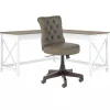 Bush Furniture Key West 60" L-Shaped Desk with Mid-Back Tufted Office Chair, Shiplap Gray/Pure White (KWS045G2W)