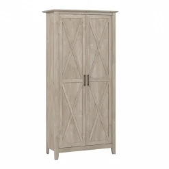 Bush Furniture Key West 66" Tall Storage Cabinet with Doors and 5 Shelves, Washed Gray (KWS266WG-03)